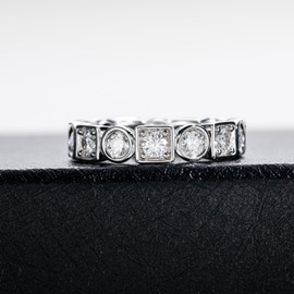 Raivari Moissanite Eternity Band 2.8cttw 3.5mm Geometric Shape Stackable Ring 925 Sterling Silver Wedding Band for Women With Certificate Size8