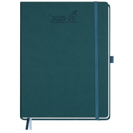 BEZEND Calendar 2025 2026 Weekly Planner A4, 18-Month Book Calendar July 25-Dec 26, PU Leather Hardcover 1 Week 2 Pages with Pen Holder - Dark Green