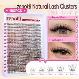 Lash Clusters Natural Look Cluster Eyelash Extensions Wispy Lashes Extensions 8-16mm DIY Individual Lashes 180PCS Thin Band Eyelashes Cluster by zenotti