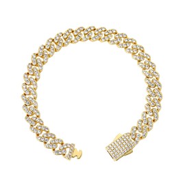 Iced Classic Spring Clasps 9mm Cuban Link Chain Necklace/Bracelet, Everlasting Shine 14k Gold/Silver Plated Diamond Choker, Brass, Zircon