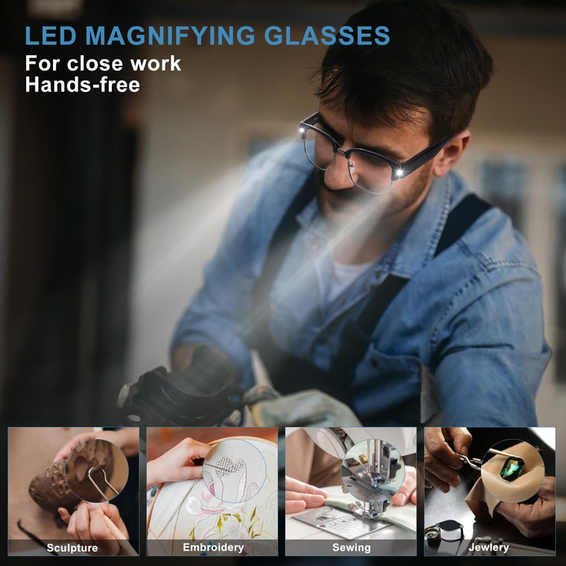 OUSHIUN 200% Magnifying Glasses with Light,USB Rechargeable LED Lighted Magnifying