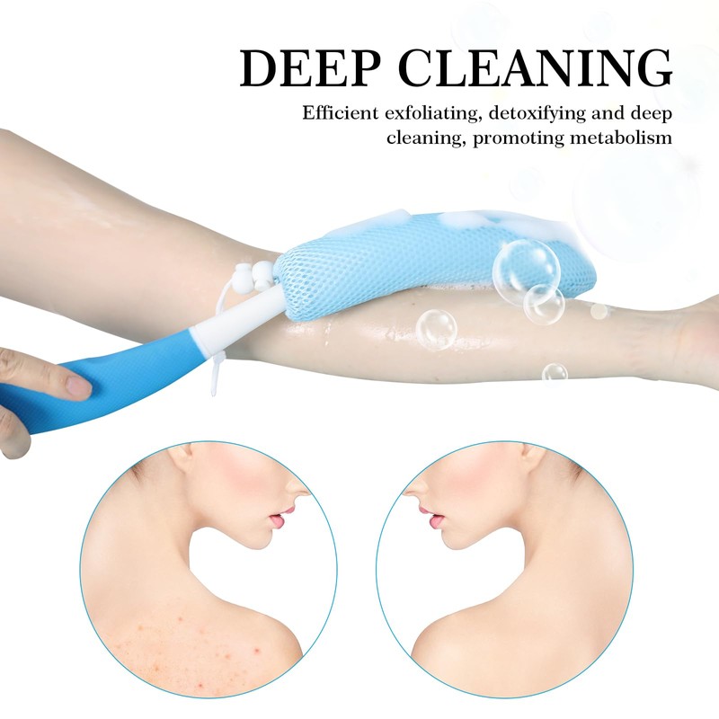 Long Handle Bath Brush, Anti-Slip Curve Handled Bath Body Brush,