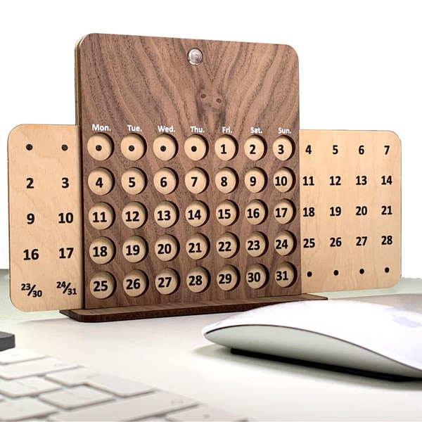 Elegant Birch Wood Perpetual Calendar - Wooden Desktop Accessory -