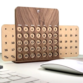 Elegant Birch Wood Perpetual Calendar - Wooden Desktop Accessory - Timeless House & Office Desk Calendar - Eco-friendly Reusable Date Tracker