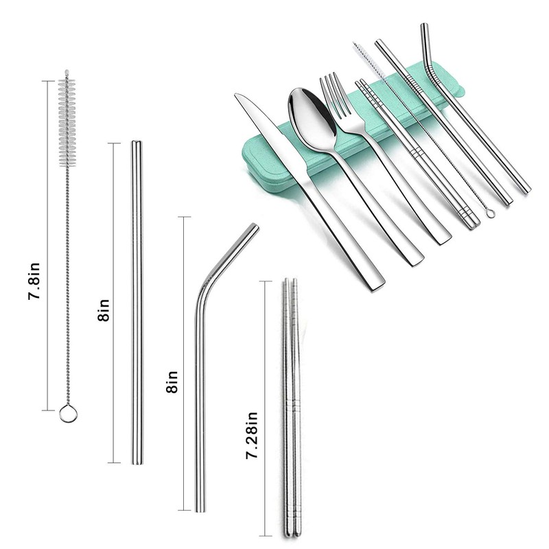 9 Piece Portable Stainless Steel Cutlery Set (Green)