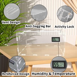 Ghims Reptile Terrariums 15.7"x9.9"x7.1", with Temperature Hygrometer, Acrylic Reptile Breeding Box Terrarium Cage Tank for Small Reptile Insect Home Office (Reptile-Tank-L(No Tray))