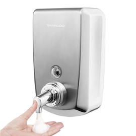VANNSOO Commercial Wall Mount Stainless Steel Foam Soap Dispenser, 40 oz (1200ml) Industrial Refillable Foaming Hand Sanitizer Dispensers for Bathroom and Kitchen Brushed