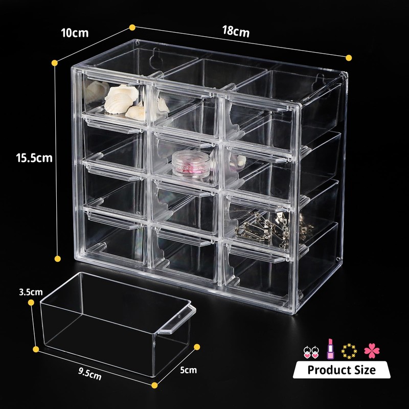 SUPAWAY Mini Transparent Drawer Organizer Small Drawers Stackable Storage Box