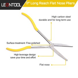 LEONTOOL Long Reach Flat Nose Pliers 11-inch Duck Billed Pliers with Serrated Jaws for Automotive Repair Mechanical Work, Long Reach Plier for Hard to Reach Narrow Spaces & Limited Clearance Areas