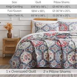 Southshore Fine Living, Inc. Kilim Collection Oversized King Quilt Bedding Set, Lightweight, Soft Bedspread 3-Piece, Two Matching Shams 108" x 98", King/California King, Multi-Colored