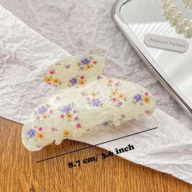 3.3" Floral Pattern Print Vintage Hair Claw Clip Non-Slip French Countryside Shell Hair Accessories for Women Girls Thin Hair, Style B