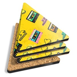 4 x Triangle Coasters - Retro Cassette Tape Music Cork Backed MDF Glossy Tea Coffee Accessory #21065