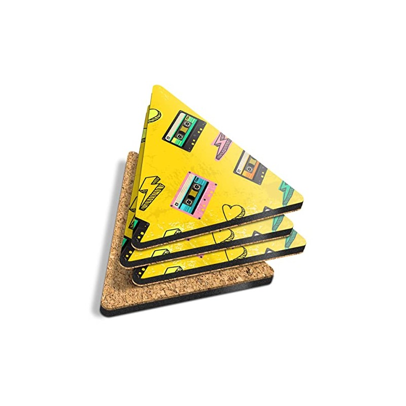 4 x Triangle Coasters - Retro Cassette Tape Music Cork