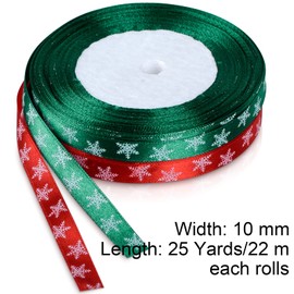 100 m 4 Rolls Snowflake Satin Ribbon Gift Ribbon Decorative Ribbon Ribbon for Christmas Decoration (Red, Green)