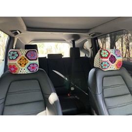 YDMZZB 2Pcs Universal Car Headrest Cover Soft Car Seat Head Rest Cover Protector Crochet Head Rest Coverings for Cars Truck Auto (Milk White gesang Flower)