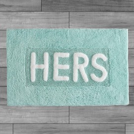 Creative Home Ideas Cotton Bath Rug - Soft Cotton Bath Mat - Bathroom Decor - Water Absorbent and Machine Washable - Measures 21"x34" - Hers- Aqua Blue