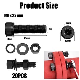 Sctmda High-Strength Hexagon Socket Cylinder Head Screws 20 Pieces M8 x 25 mm Screws Nuts Set Hex Socket Screws Kit Washers Nut Bolt Sets Hex Screws M8 Screws Set