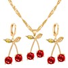 Red Cherry Crystal Jewelry Set Gold Plated Dainty Sweet Fruit