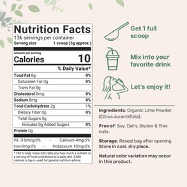 Organic Freeze-Dried Lime Powder, 1.5lbs | Raw Lime Juice Flavor, Sugar Free Drink Mix, Rich in Vitamin C | Water Flavor Enhancer, Great for Beverages & Smoothies | Additive Free, Non-GMO