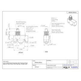 Omron Z-15GQ-B General Purpose Basic Switch, Panel Mount Plunger, Medium OP, Screw Terminal, 0.5mm Contact Gap, 15A Rated Current