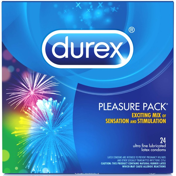 Durex Pleasure Pack 24 Count; Exciting Mix of Sensation and Stimulation (Pack of 2)