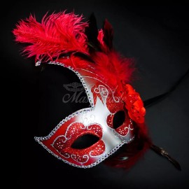 Masquerade Mask Silver/Red Feather Swan Masquerade Mask Ball Mask Mardi Gras Mask Women Mask