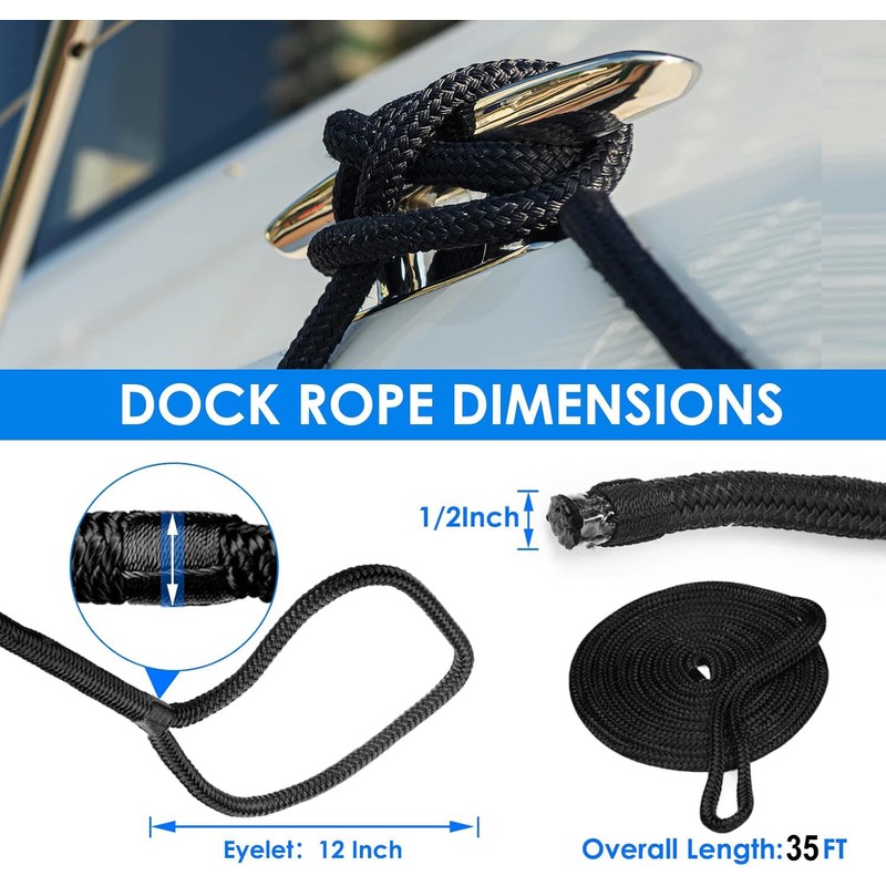 Amarine Made Boat Dock Lines, 4pcs 1/2' X 35' Nylon,