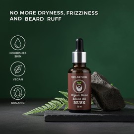 EverNook Organic Musk Beard Oil for Men – Beard Growth & Moisturising Formula with Argan, Jojoba & Castor Oils – Softens Facial Hair, Reduce Frizz – 30ml