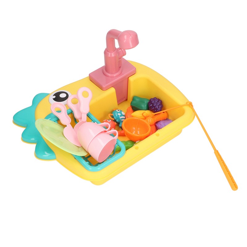 2 in 1 Play Kitchen Sink Toys with Running Water