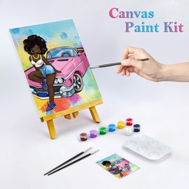Nuberlic Canvas Painting Kit Pre Drawn Canvas for Painting Cool Lady Afro Girl with Car Painting Kit DIY Adult Sip and Paint Party Girl Night Favor 8x10 inches
