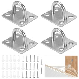 Set of 4 Eye Plates with Eyelet, Robust Silver Eyelet Plate Set, 46 mm x 37 mm Eye Plate Stainless Steel, 304 Stainless Steel Ceiling Padding, Eyelet Plates, U-Hooks for Wall Hooks, Nets, Ropes,