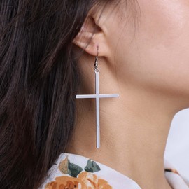 TseenYi Vintage Long Cross Earrings Golden Cross Earrings Long Thin Cross Drop Earrings Large Cross Earrings Large Crucifix Hook Earrings Jewellery for Women and Girls, Zinc