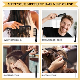 4PCS Professional Comb Set for Women and Men, Wide Tooth Rat Tail Fine Tooth Hair Combs, Braiding Cutting Barber Styling Curly Parting Kit for All Hair Types