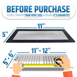 Powerful Magnetic Vent Screen Mesh Covers (3-Pack) That Will Never Move or Fall - for Floor, Wall & Ceiling Registers of Width 5" to 6", Length 11" to 12" - Super Strong Neodymium Magnets | Black