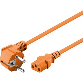Goobay 95288 IEC Cable 2 m / C13 IEC Socket & 90 Degree Protective Contact Plug Angle Plug / Universal PC Monitor PC Power Cable C13 Power Cable / Orange / 2 m