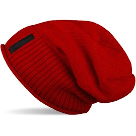 styleBREAKER Warm fine knit beanie hat with very soft fleece lining, unisex 04024065, red