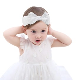 Fmeida Baby Girls White Headbands with Bows Cute Baby Nylon Headbands for Newborns Infants