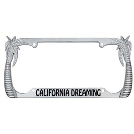 Calfornia Dreaming Palm Tree Design Chrome Metal Auto License Plate Frame Car Tag Holder with car banner flag