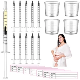 50 Pcs Colostrum Collector Kit 1ml Breast Milk Collector Milk Catcher with 54 Stickers Colostrum Collection Gift Set Colostrum Harvesting Kit for Breastfeeding
