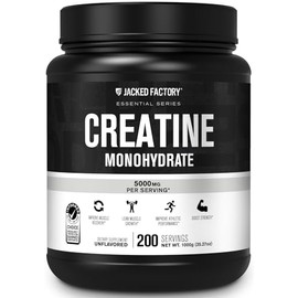 Jacked Factory Jacked Factory Creatine Monohydrate Powder 1000g - Creatine Supplement for Muscle Growth, Increased Strength, Enhanced Energy Output and Improved Athletic Performance 200 Servings, Unflavored