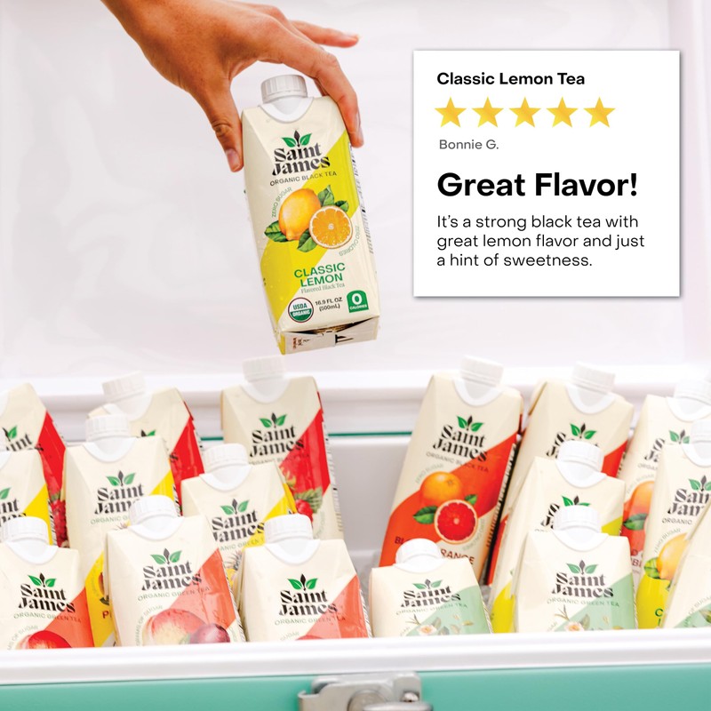 Saint James Organic Black Tea, Classic Lemon, Zero Sugar, Kosher,