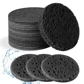 Spunspon 50-Count Facial Sponges Compressed Natural Cellulose Sponge Round Shape Face Sponge for Face Cleansing Exfoliating and Makeup Removal, Black