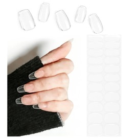 Semi Cured Gel Nail Strips Transparent Gel Nail Stickers with UV/LED Required Long Lasting Clear Semi Cured Gel Nail Strips Includes 22 Strips 2 Prep Pads, Nail File & Wooden Stick