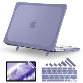 Batianda Compatible with New MacBook Pro 16 inch Case 2024 M4 Chip 2023 2021 Release with M3 M2 Pro Max, Heavy Duty Protective Plastic Hard Shell with Fold Kickstand & Keyboard Cover, Lavender Grey