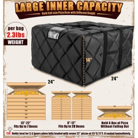 MyLifeUNIT Pizza Bag for Delivery, Thermal Insulated Pizza and Food Delivery Bag, 24" x 24" x 14" Pizza Warmer Bag, Holds 6-7 Large 22" Pizza Boxes, Hot Pizza Carrier Insulated Bags, Black