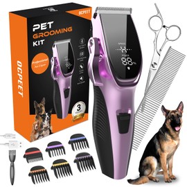 Dog Grooming Kit Low Noise Dog Clippers for Grooming Rechargeable Cordless Dog Grooming Clippers 2 Speed 6 Guards for Thick Knot Coats Pet Grooming Kit for Small Medium Large Dogs Cats (Iris Purple)
