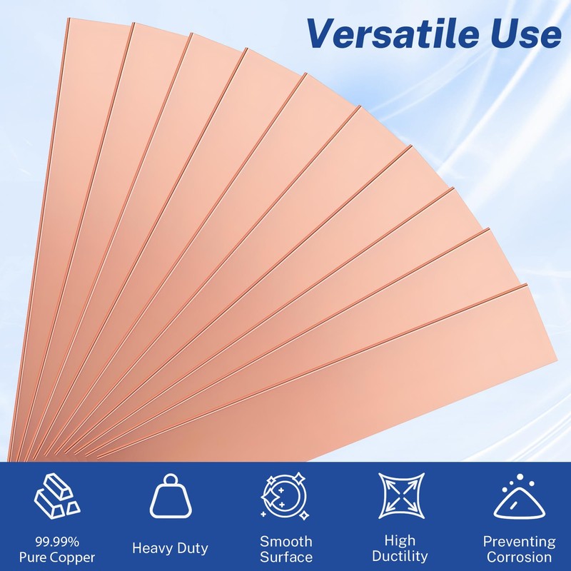10 Pcs 99.99% Pure Copper Anode Strip, 5.9''x0.98''x0.04'' Copper Plate