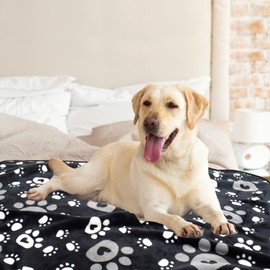 AHOOCUSTOM Dog Blanket, Soft Fleece Dog Blankets for Extra Large Dogs, Fluffy Flannel Pet Cat Puppy Blanket Mat Cover for Bed Couch, Cute Paw Print Throw Blanket for Dogs, Black 80"X60"