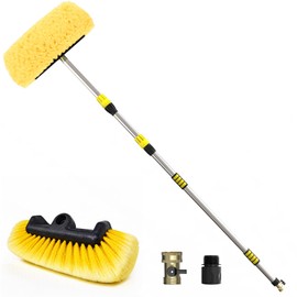 12FT Car Wash Brush with Long Handle, 12-Inch Soft Bristle Car Cleaning Brush for Cleaning RV, Truck, Boat, Solar Panels, Yellow