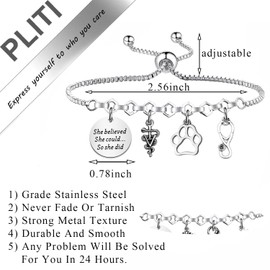 PLITI Veterinarian Gift Vet Tech Appreciation Gift She Believed She Could So She Did Veterinary Student Graduation Bangle (she believed vet bg)
